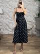 CorsetTop Midi Dress-3779/Polka Dot Black