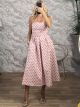 Strapless Polka Dot Belt Midi Dress-6411/Pink 