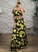 Fruits Crop Top & Maxi Skirt Set-3161/Lemons