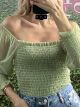 C-Through Sleeves Shirred Top/Green