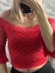 C-Through Lace Cabbana Sleeves Top/Red