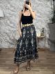 Boho Viscose Belt Midi Skirt-007/Black