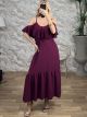 Ruffled Top Viscose Maxi Dress-21123/Burgundy