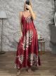 Satin BigLeaves Maxi Dress/Red