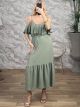 Ruffled Top Viscose Maxi Dress-21123/Khaki