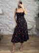 CorsetTop Midi Dress-3779/Cherries Black