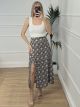 Buttons Floral Skirt/Black