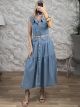 Denim Belt&Buttons Maxi Dress/Blue