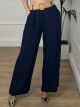 Viscose Straw Belt Pants/Navy Blue