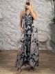 Sleeveless Satin Maxi Dress/Multi Black