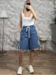 DoubleStripe Denim Long Shorts-8227/Blue