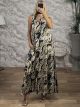 Sleeveless Satin Maxi Dress/Floral Black