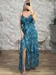 Muslin SilverThread Ruffles Maxi Dress-6077/Petrol