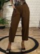 HighWaist Belt Pants-3083/Chocolat