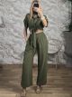 Cotton CropKnot Top & Pants Set-2666/Khaki