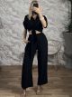 Cotton CropKnot Top & Pants Set-2666/Black