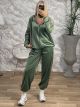 Zipper Leopard Stripe Velvet Set/Khaki