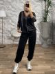 Zipper Leopard Stripe Velvet Set/Black