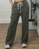 Wide Sweatpants White Drawstring/Khaki