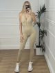 Zipper Sleeveless Bodysuit/Beige