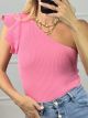 Knitted Ruffles Top One Shoulder/Pink
