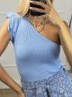 Knitted Ruffles Top One Shoulder/L.Blue