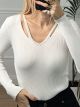 Neckline Pearls Knitted Top/White