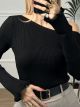 Shoulder Knitted Top-Cabbana/Black