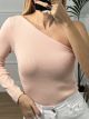 No-Shoulder Plain Knitted Top/Pink