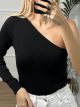 No-Shoulder Plain Knitted Top/Black