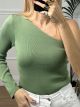 No-Shoulder Plain Knitted Top/Khaki