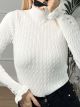 Knitted Buttons Braids Top/White