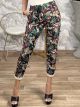 Suede Floral Elastic Pants/Green
