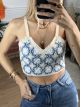 Crop Top Denim/White