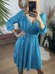 Pleated Satin Dress/Blue