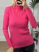 Ribbed Turtleneck Top/Fucsia