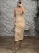 Stripped Cotton Summer Dress-41110/Yellow