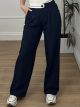 White Belt Stripe Wide Pants/Navy Blue