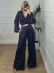 GLOW Satin Pants Set/Navy Blue