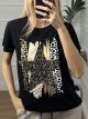 Sequins Leopard Star T-shirt/Black