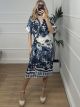 Pattern Wrap Dress/Blue