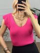 Knitted Ruffles Top/Fucsia