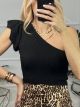 Knitted Ruffles Top One Shoulder/Black
