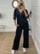 Leopard Stripe Velvet Zipper Set/Black