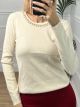 Round Neck Pearls Top/Vanilla