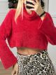 Mohair Turtleneck Cropped Sweater/Red