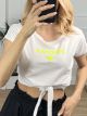 T-shirt Cropped/White-Yellow