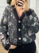 Sequin Flowers Cardigan/Dark Grey