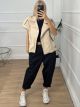 Short Sleeves Leather Jacket/Beige