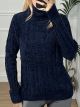 Chenille TurtleNeck Sweater/Navy Blue